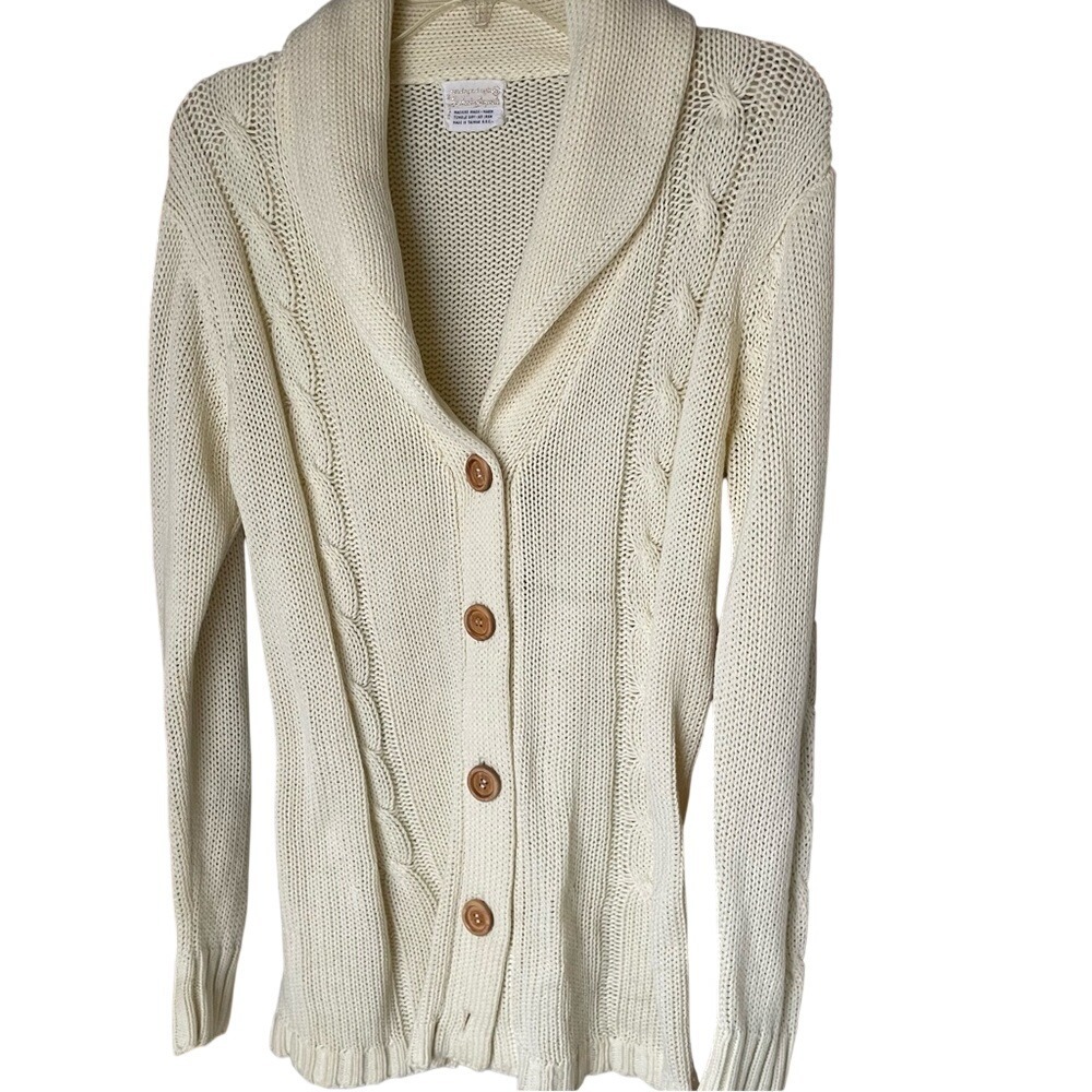 Vintage Cream Cable Knit Women Sweater, M